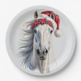 Prato De Papel White Horse Christmas Paper Plate