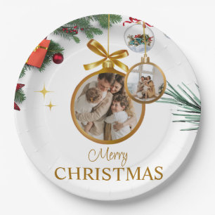 Prato De Papel White Modern Feliz Natal 9" Papel redondo Placa