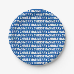 Prato De Papel White on Blue Christmas Typografia Paper Plates