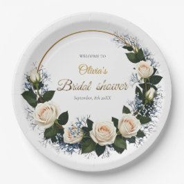 Prato De Papel White Roses & Blue Baby’s Breath Welcome