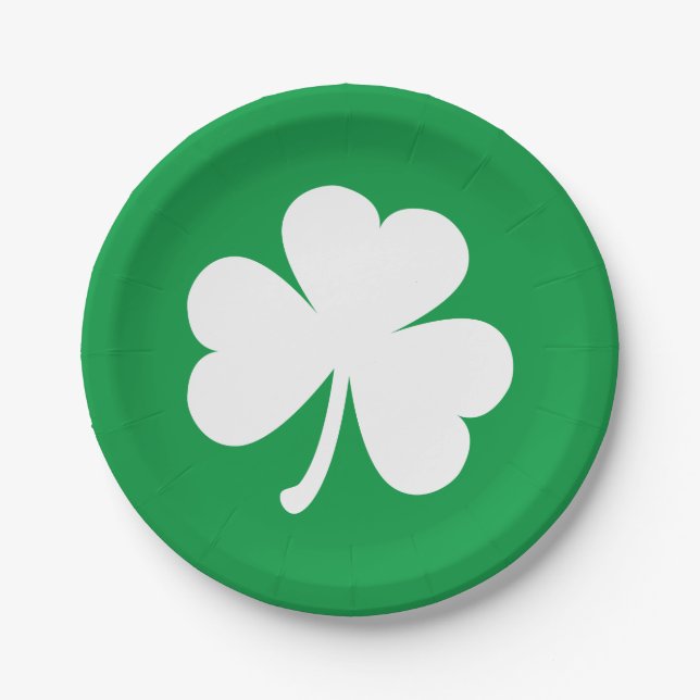 Prato De Papel White Shamrock sobre o Dia de São Patrício verde i (Frente)