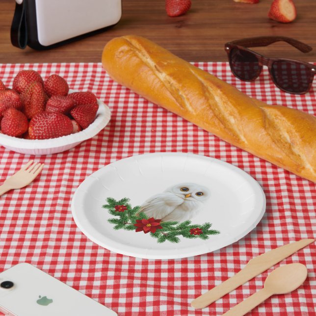 Prato De Papel White Snow Christmas Owl (Piquenique)