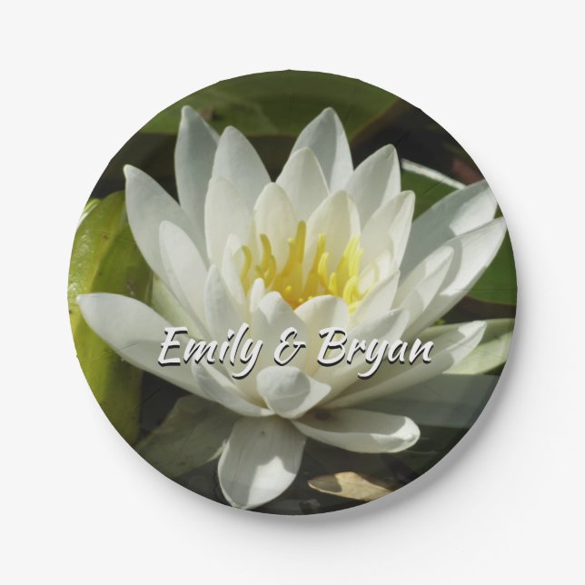Prato De Papel White Waterlily e Bud Floral (Frente)