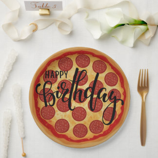 Prato De Papel Whole Pizza Happy Birthday Party Design