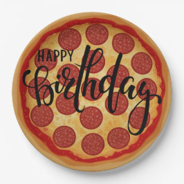 Prato De Papel Whole Pizza Happy Birthday Party Design