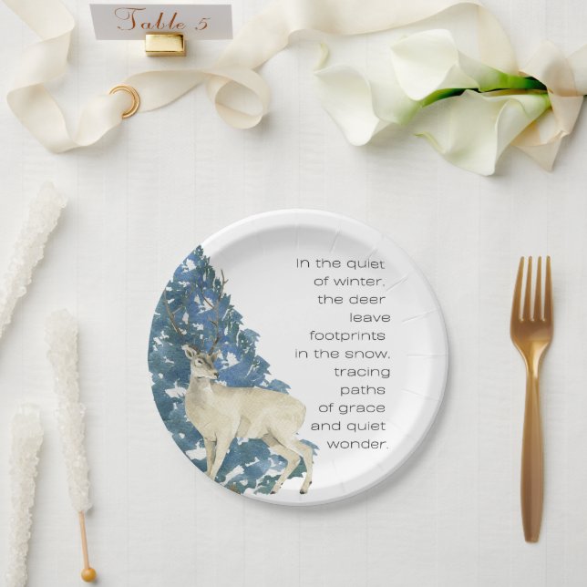 Prato De Papel Wild Deer Footprints in Snow – Winter Nature Art (Casamento)