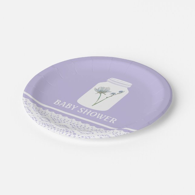 Prato De Papel Wild Flower Mason Jar e Lace Chá de fraldas (Inclinado)