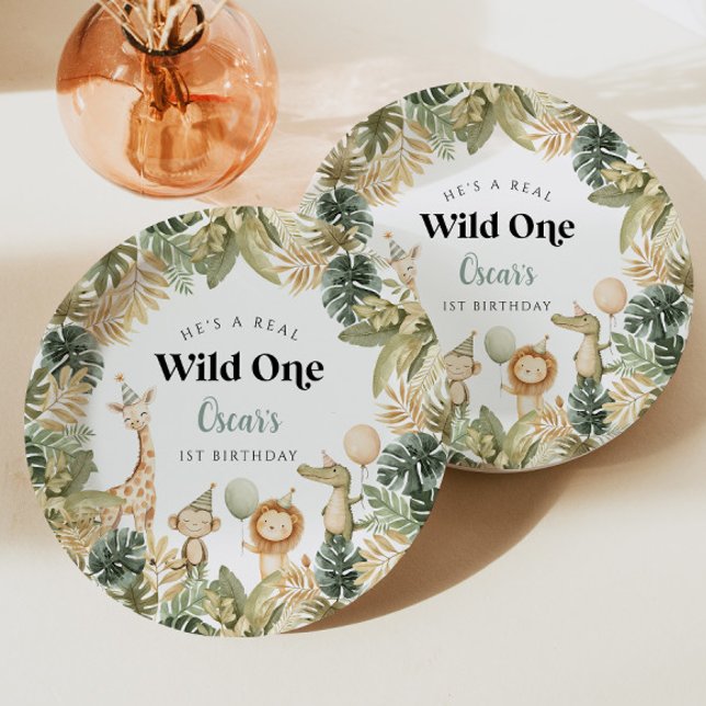 Prato De Papel Wild One First Birthday Paper Plate Safari (Criador carregado)