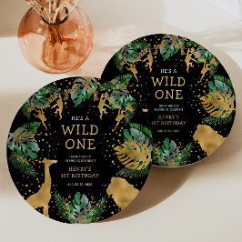 Prato De Papel Wild One Safari Party Green Black