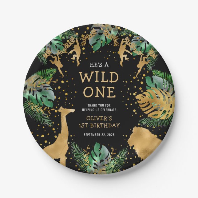 Prato De Papel Wild One Safari Party Green Black (Frente)