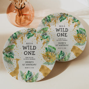 Prato De Papel Wild One Safari Party Green Ecru