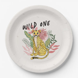 Prato De Papel Wild One Safari Pink Cheetah Kids Birthday Party
