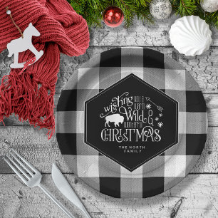 Prato De Papel Wild WonMaravilha Xadrez Black Buffalo de Natal ID