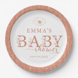 Prato De Papel Wildflower Baby Shower | Terracotta Floral Plate