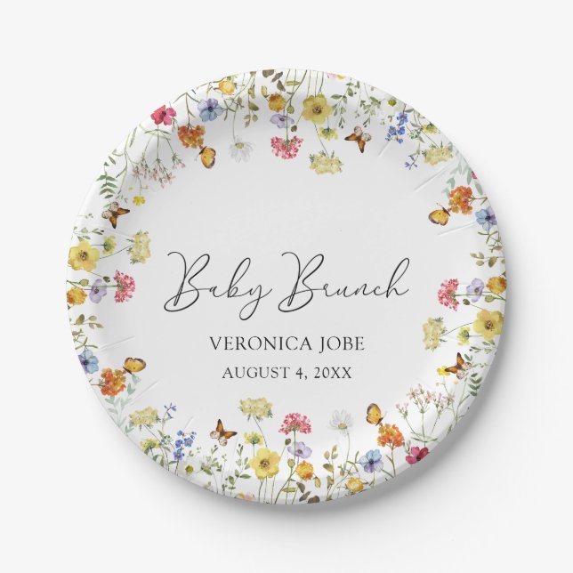 Prato De Papel Wildflower Boho Botanic Baby Brunch Chá (Frente)