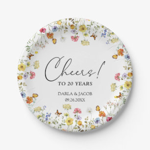 Prato De Papel Wildflower Boho Floral Cheers Aniversário de Casam