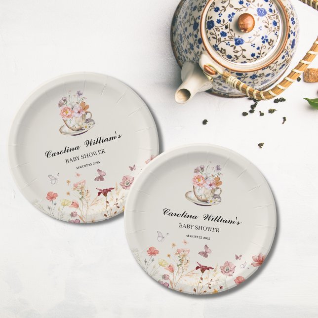 Prato De Papel Wildflower um bebê está fazendo chá de fraldas de  (Criador carregado)