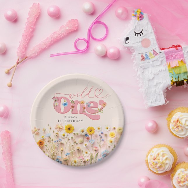 Prato De Papel Wildflower Um primeiro aniversario (Festa)