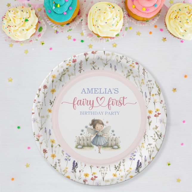 Prato De Papel Wildflower Whimsical Fairy First Birthday Party (Wildflower Whimsical Fairy First Birthday Party Dinner  Paper Plates )