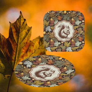 Prato De Papel William Morris Autumn Leaves com Esquilo Retro