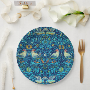 Prato De Papel William Morris Birds - Placas de papel azul