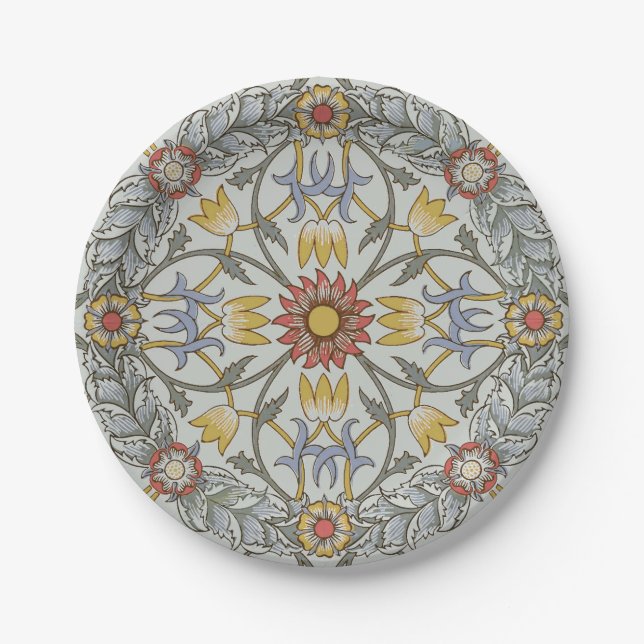 Prato De Papel William Morris Floral Circle Flower Illustration (Frente)
