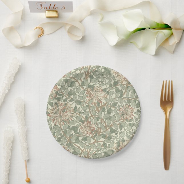 Prato De Papel William Morris Honeysuckle Green Floral (Casamento)