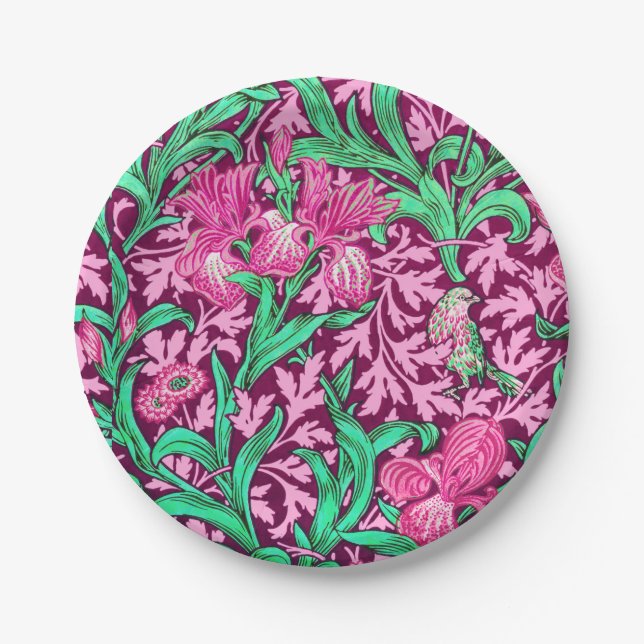 Prato De Papel William Morris Irises, Fuchsia Pink e Wine (Frente)
