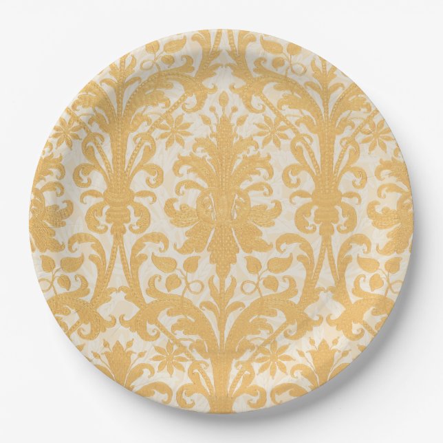 Prato De Papel William Morris Salgueiro e Dourado Damasko Luxo (Frente)