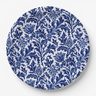 Prato De Papel William Morris Thistle Damask, Cobalto Azul e Bran