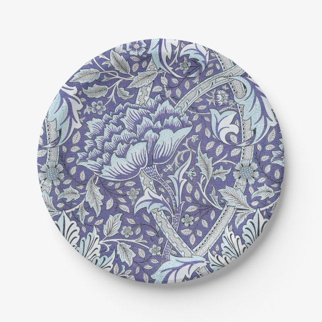 Prato De Papel William Morris Windrush Padrão Floral Azul (Frente)