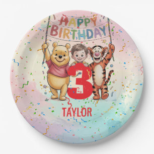 Prato De Papel Winnie the Pooh Feliz Aniversário