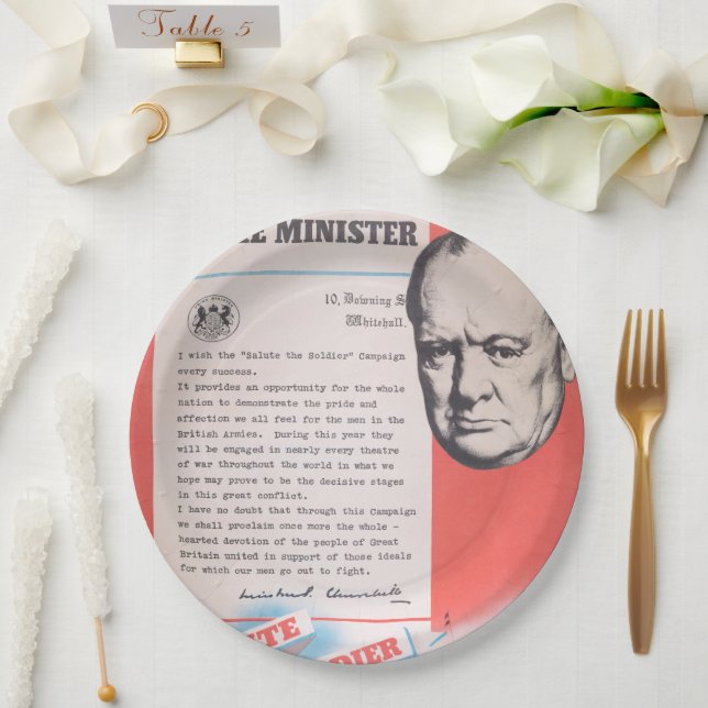 Prato De Papel Winston Churchill, Reprint of British WW2 poster. (Casamento)