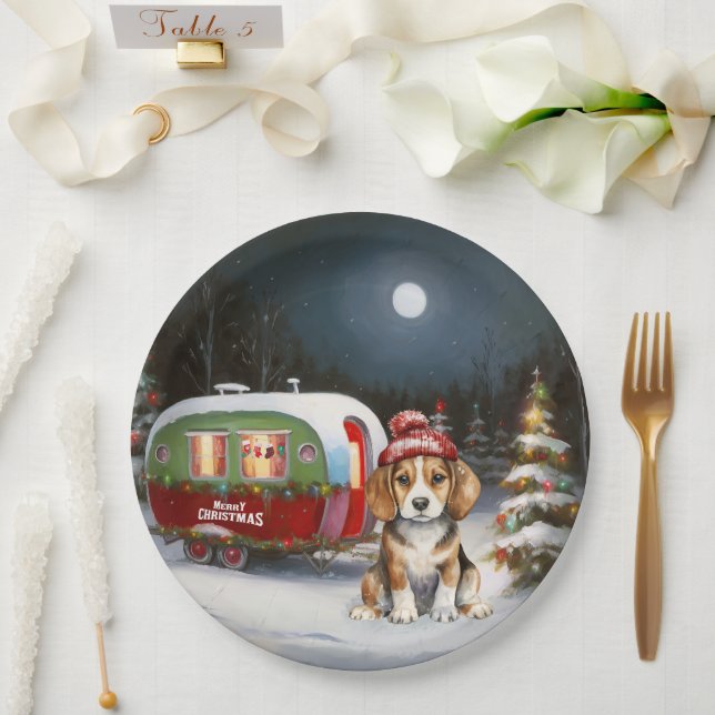 Prato De Papel Winter Beagle Caravan Christmas Adventure (Casamento)