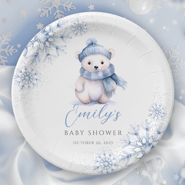Prato De Papel Winter Blue Polar Bear Paper Plates (Criador carregado)