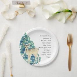 Prato De Papel Winter Deer in the Snow – Wildlife Art Home Decor