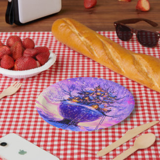 Prato De Papel Winter Fantasy Snowy Tree Village Landscape