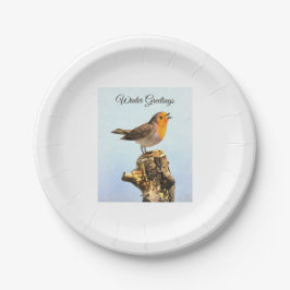 Prato De Papel Winter Greetings. Robin singing