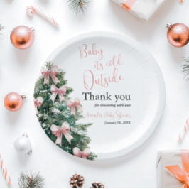 Prato De Papel Winter It's Cold Outside Pink Bow Girl Baby Shower