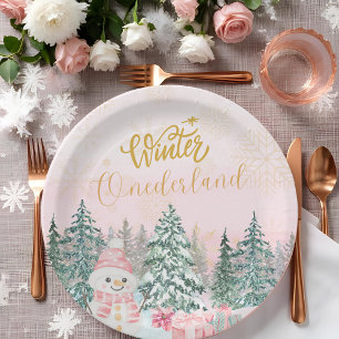 Prato De Papel Winter ONE derland Snowman Girl primeiro aniversar