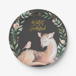 Prato De Papel Winter ONEderland Dourado Greenery Deer Woodland