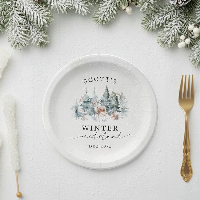 Prato De Papel Winter ONEderland Forest Animals 1st Birthday (Criador carregado)