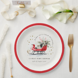 Prato De Papel Winter Sleigh Its Cold Outside Neutral Baby Shower