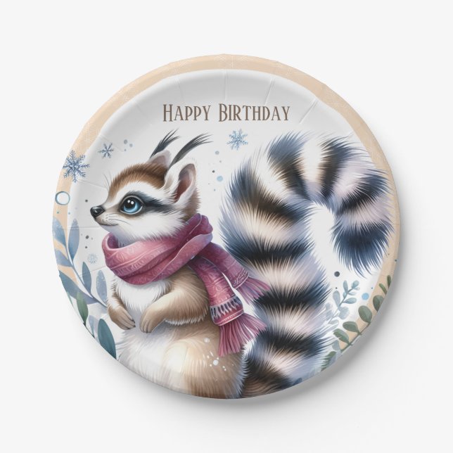 Prato De Papel Winter Vibes Ringtail - Aniversário (Frente)