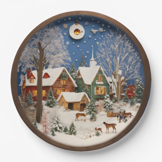 Prato De Papel "Winter Village 3D Wall Art" (Frente)