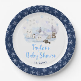 Prato De Papel Winter Wonderland Arctic Animals Baby Shower