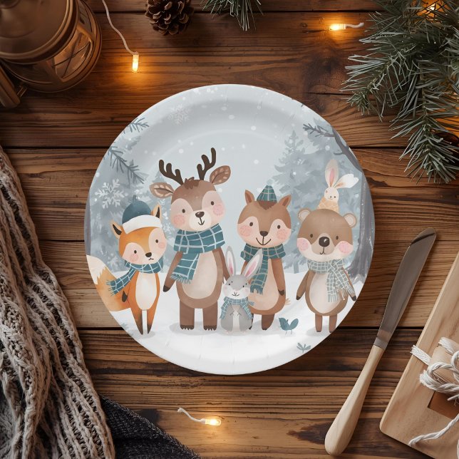 Prato De Papel Winter Woodland Animals Birthday Party (Criador carregado)