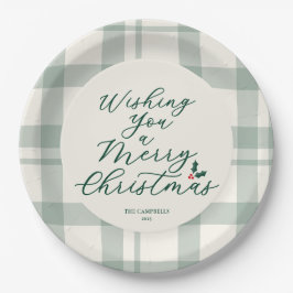 Prato De Papel Wishing You a Merry Christmas Plaid