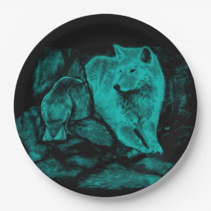 Prato De Papel Wolf e Raven na noite