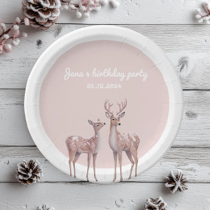 Prato De Papel Wonderland Birthday Plates Rosa e Veado